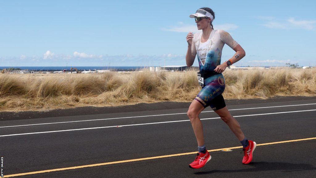 Lucy Charles-Barclay runs during the marathon section of the Ironman World Championship
