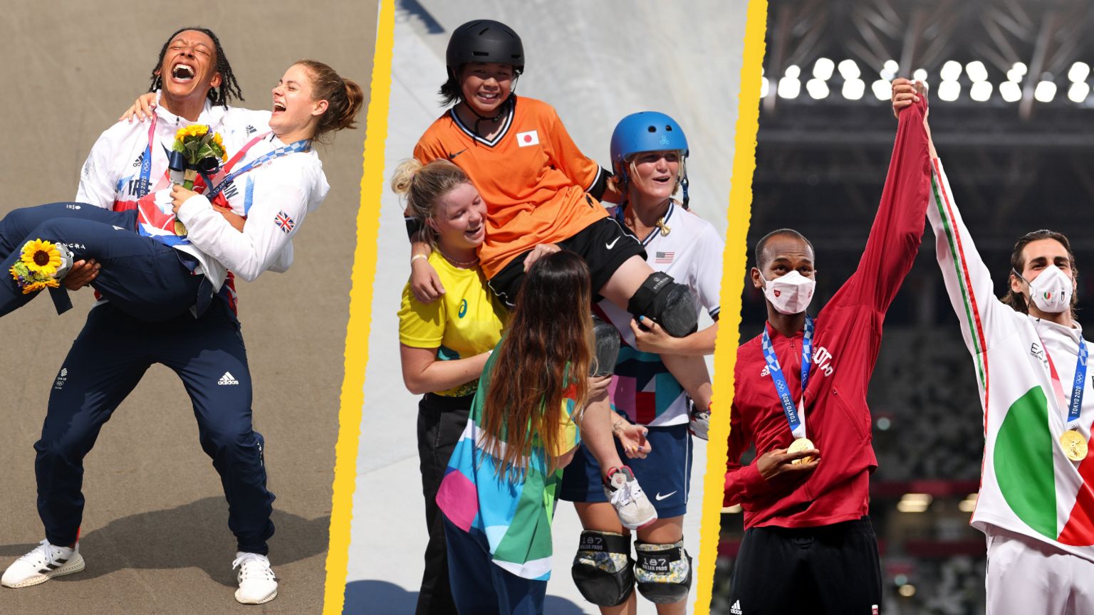 Bethany Shriver and Kye Whyte, the women's park skateboarders and Essa Barshim and Gianmarco Tamberi
