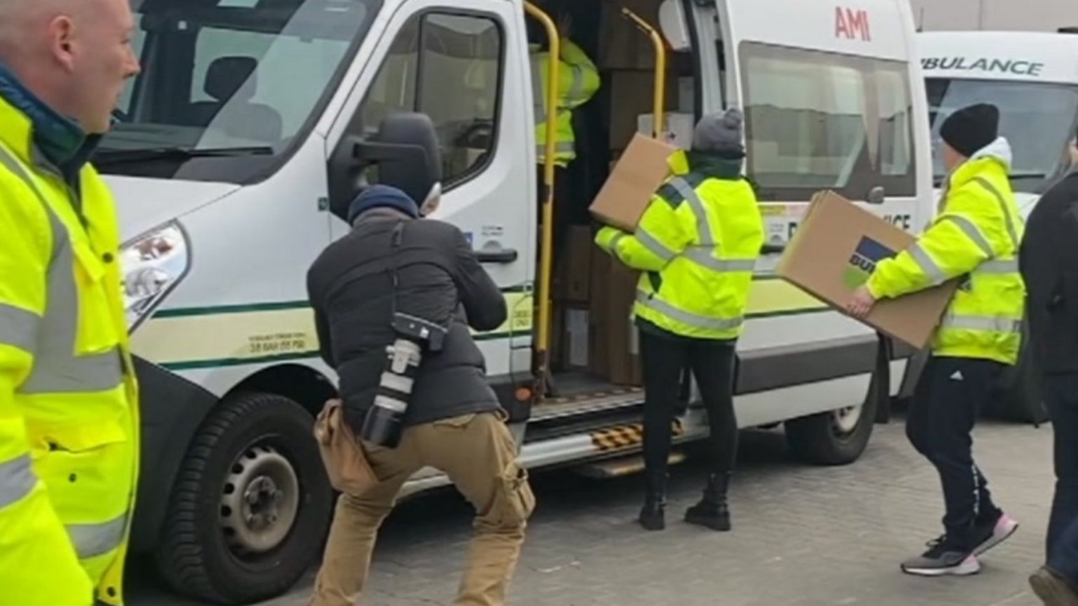 Donated ambulances are loaded with medical supplies