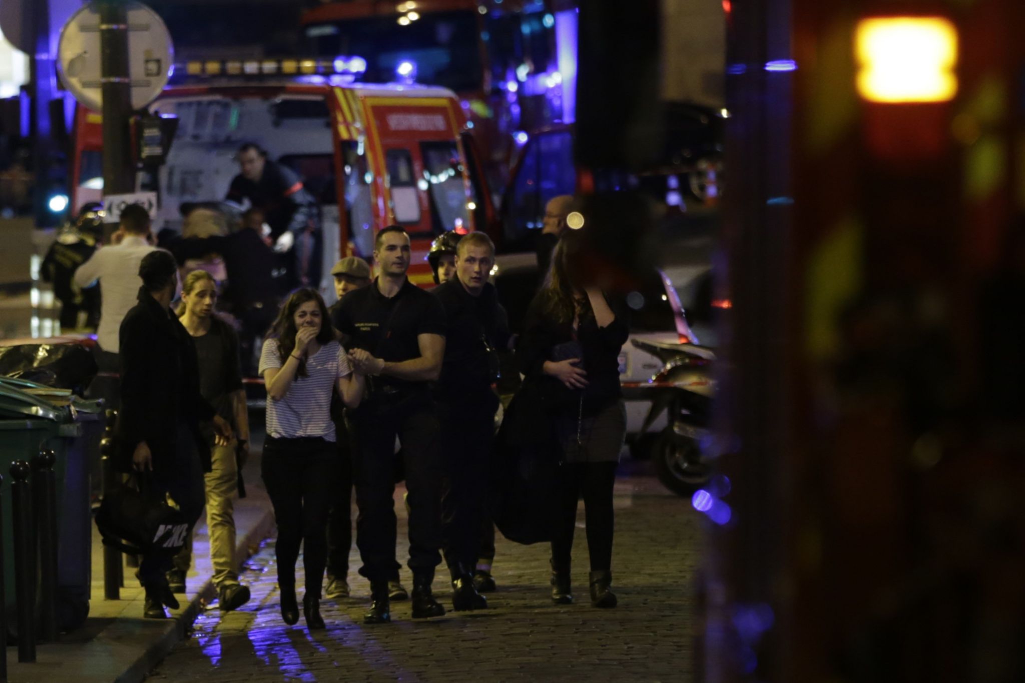 People being moved to safety from Bataclan concert hall