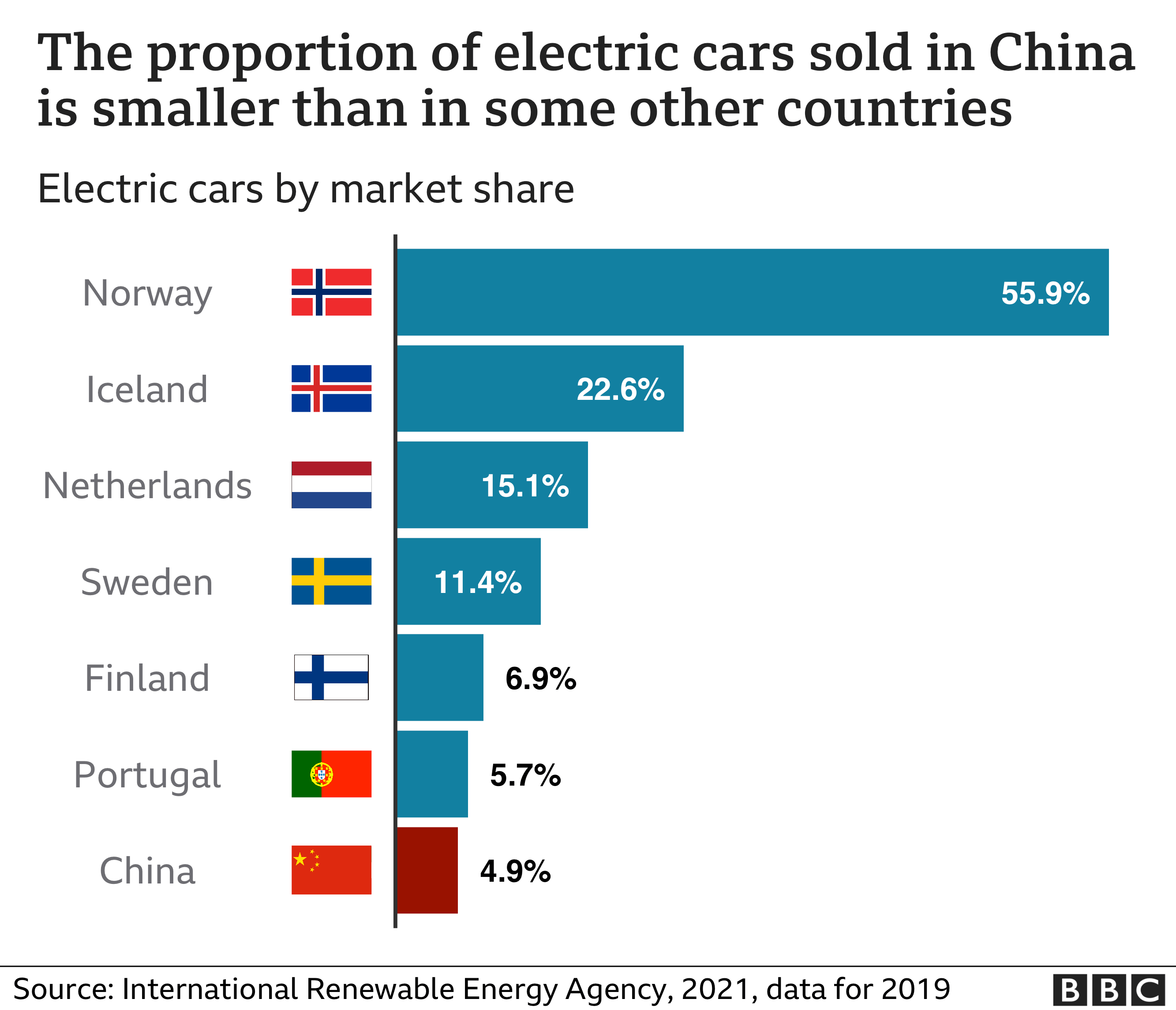 Chart showing electric cars by market share