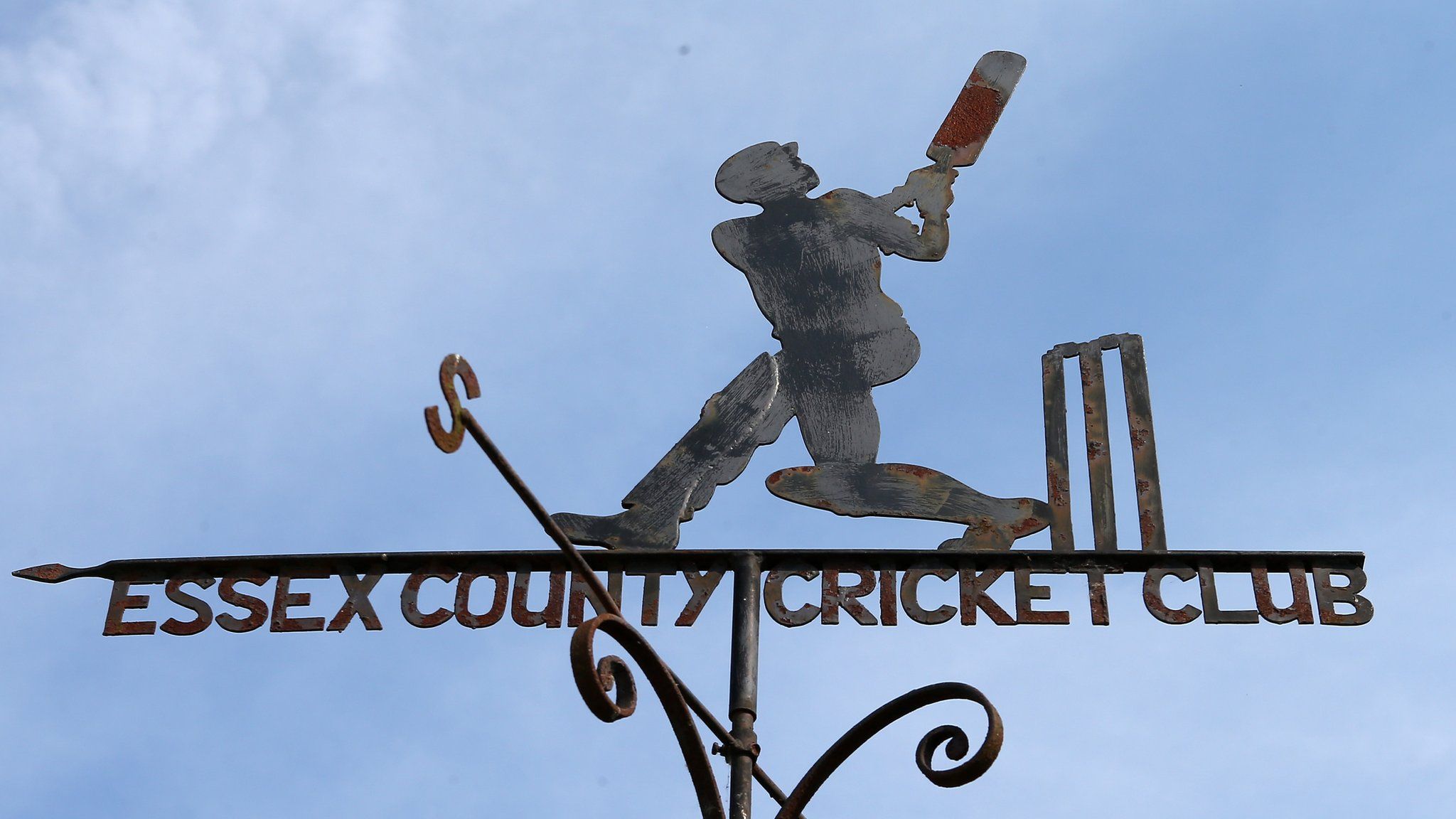 A weather vane of a batter at Essex County Cricket Club