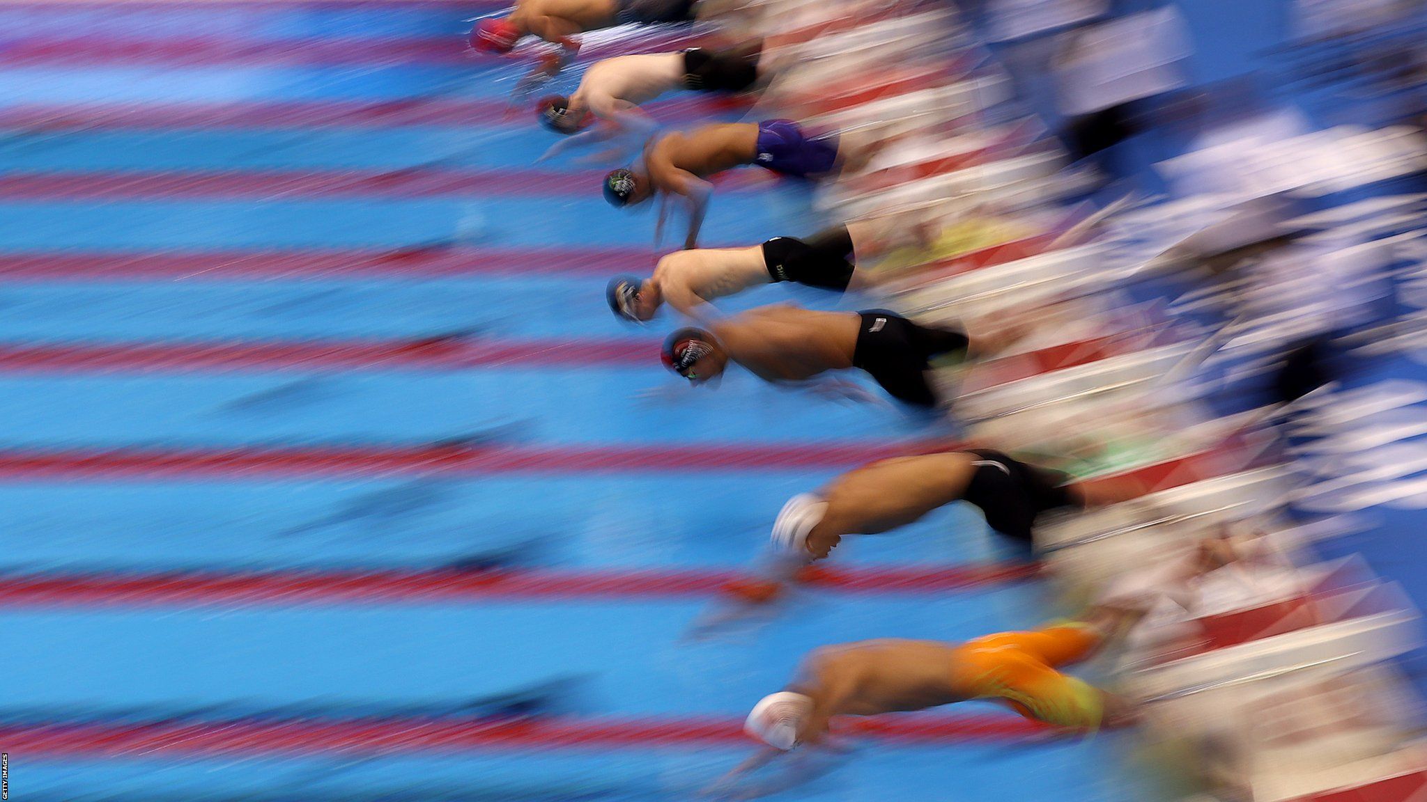 General blurred view of swimmers
