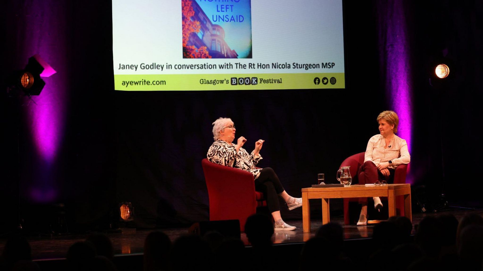 Janey Godley and Nicola Sturgeon at Aye Write book festival in Glasgow