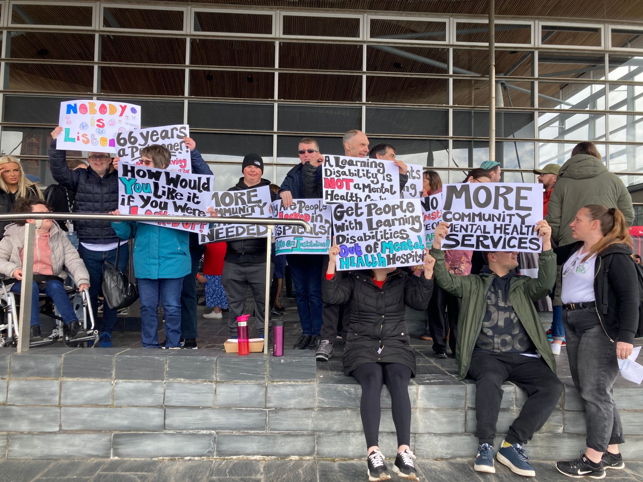 About 150 people attended a protest outside the Senedd