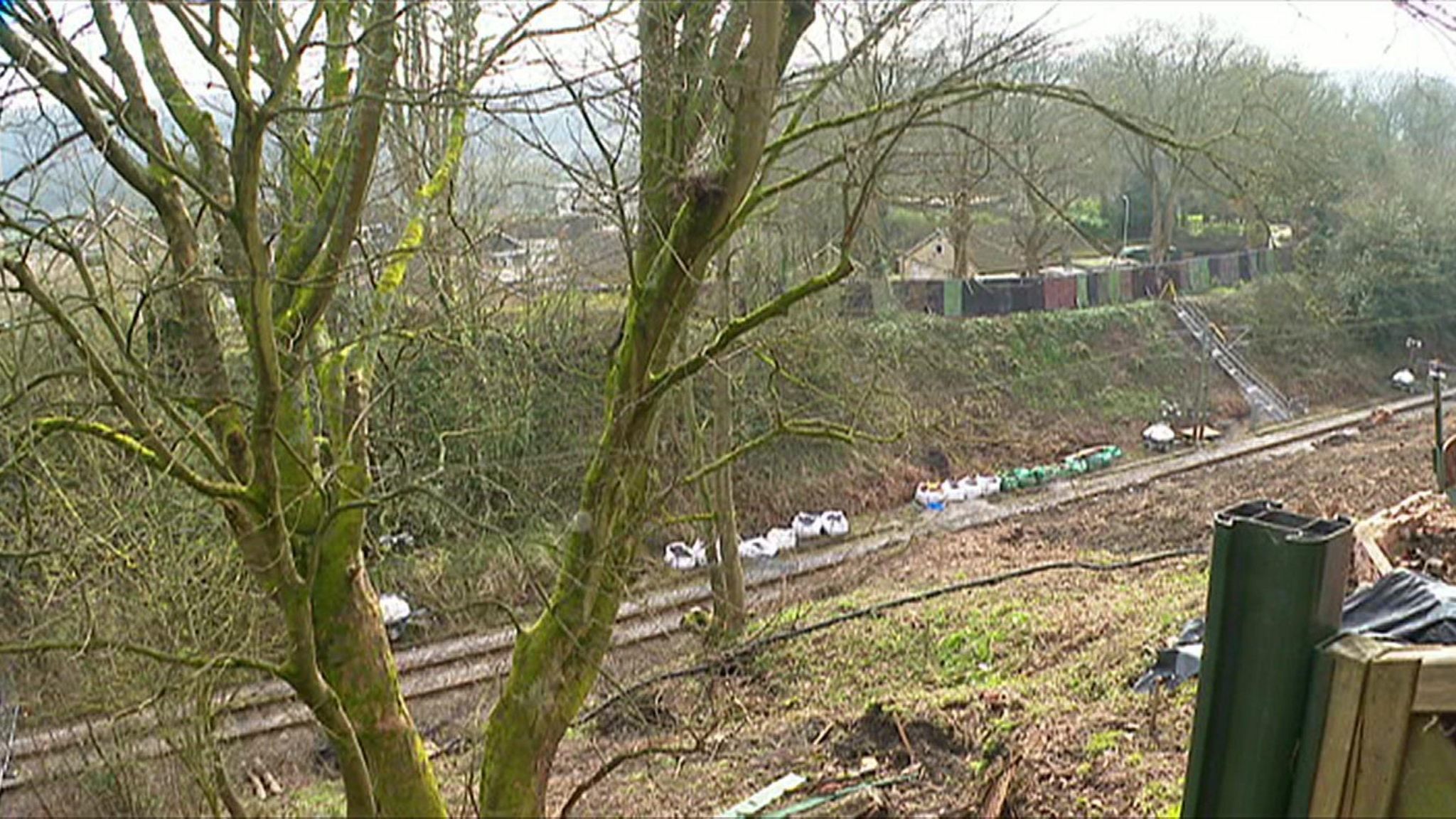 A landslip next to a railway line in Baildon