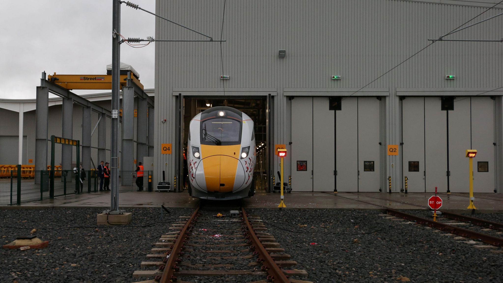 The first Hitachi Intercity Express Programme train (IEP) is unveiled at Hitachi's manufacturing plant in Newton Aycliffe in December 2016