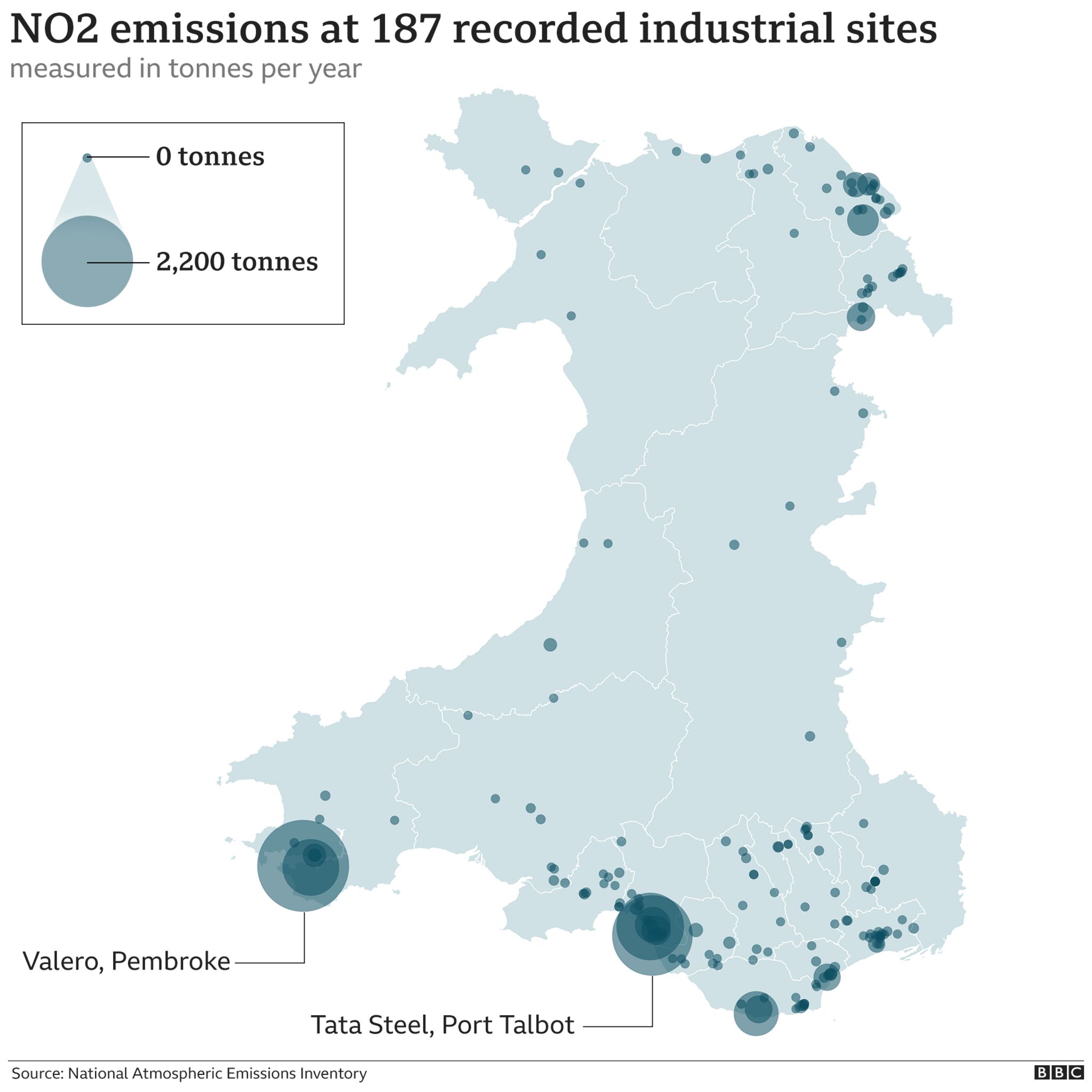 Nitrogen dioxide map of Wales