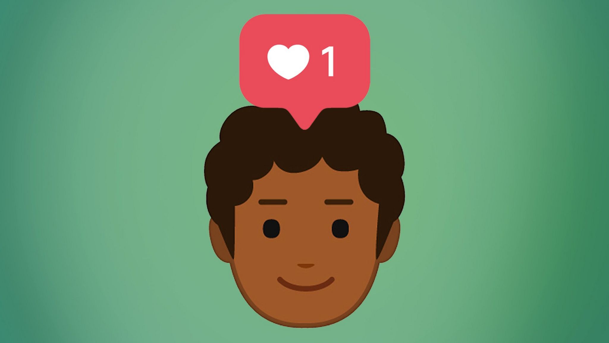 A boy with a 'love' notification above his head