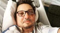 A screen grab shows a selfie of actor Jeremy Renner on a hospital bed, posted on Instagram with a caption reading, "Thank you all for your kind words. IÕm too messed up now to type. But I send love to you all" in this picture obtained from social media January 3, 2023.