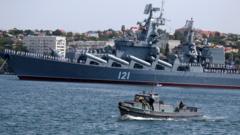 Крейсер "Москва" на праздновании дня ВМФ в Севастополе в 2020 году.