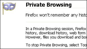 Screenshot of private browsing mode, Mozilla