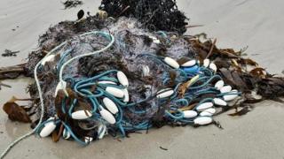 Fishing nets washed up at Vazon Bay