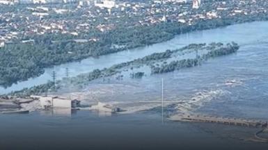 An image shows Nova Kakhovka Dam, amid Russia's invasion of Ukraine, in Kherson region, Ukraine, June 6, 2023. Press service of the National Nuclear Energy Generating Company Energoatom/Handout