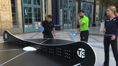 Mike Bushell tries triples ping-pong