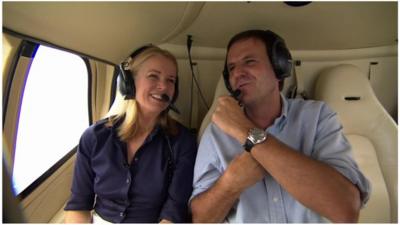Katty Kay and Mayor Eduardo Paes on a helicopter tour of Rio de Janeiro