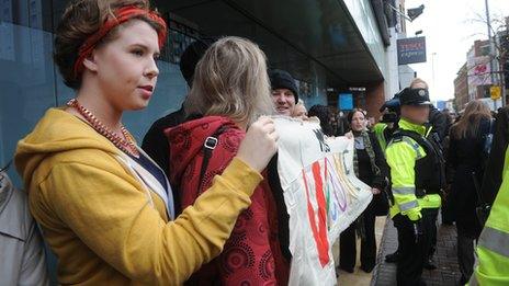 Pro choice campaigners outside Marie Stopes