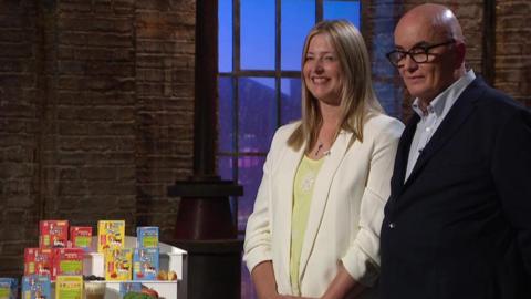 Shot from Dragon's Den showing Louise and Ian Toale.