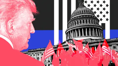 Illustration of Donald Trump and the Capitol building