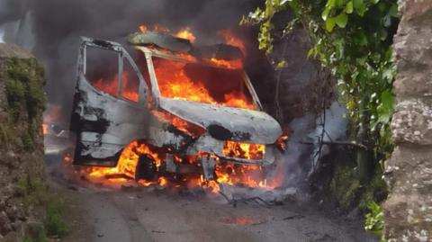 Van on fire on Winners Road, Paignton 