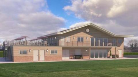 The view of the proposed clubhouse from the main Banstead Cricket Club's main pitch