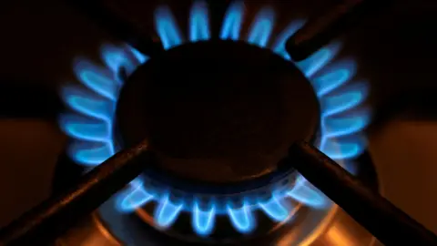 Flames on a gas cooker ring