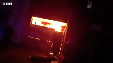 Fire coming out of a building