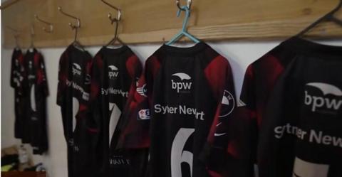 Rugby shirts in dressing room