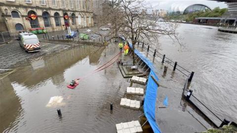 Part of Newcastle Quayside outside the Hardrock Cafe flooded on Tuesday afternoon