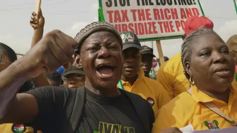 Protesters in Lagos on 27 February 2024