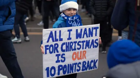 Young Everton fan protests against Premier League charges