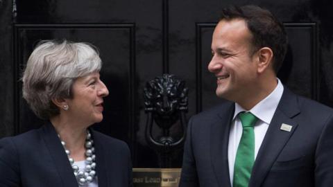 The former British Prime Minister Theresa May pictured with Leo Varadkar in Downing Street in 2017