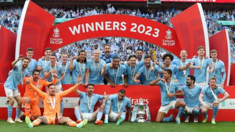 Manchester City celebrate winning the 2023 FA Cup
