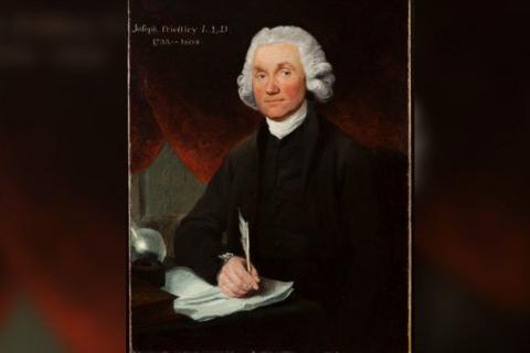 Portrait of Joseph Priestley holding quill
