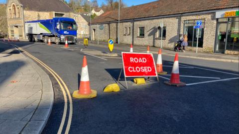 A road closure in Radstock