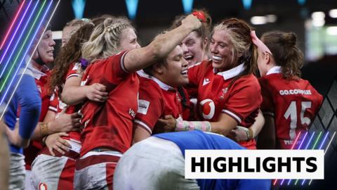 Wales women celebrating after win against Italy