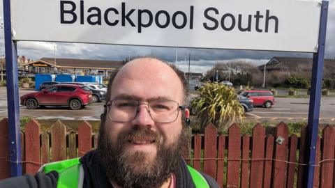 Dave Jones at Blackpool South during his mission to visit all the UK's railway stations