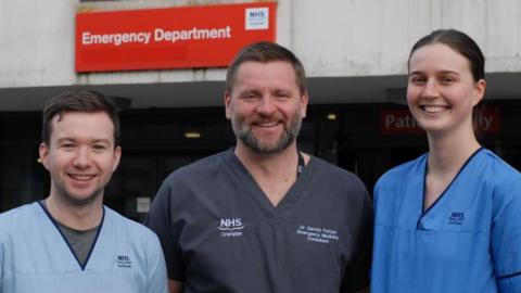 Gareth Patton, consultant in emergency medicine; Charlotte Pinkerton, staff nurse; and Alexander Brooks, senior health care support
