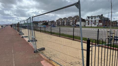 Fenced-off vacant plots for beach huts in Great Yarmouth