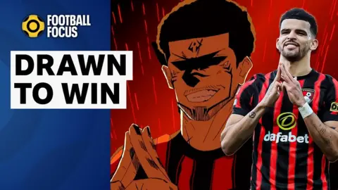 Dom Solanke with an anime version of himself