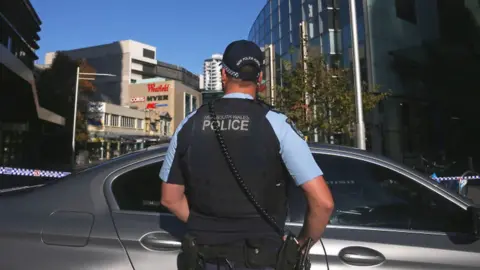 Police cordon off surrounding areas at Westfield Bondi Junction on April 14, 2024 in Bondi Junction