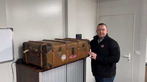 Andrew Sargent with the suitcase railway