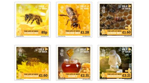Set of six bee stamps
