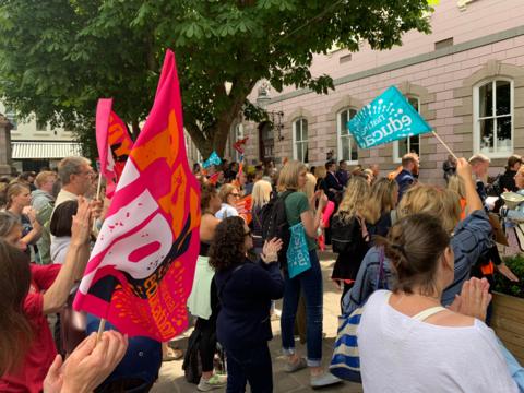 Teachers on strike in Jersey