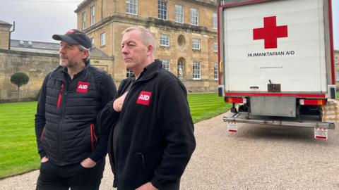 Yorkshire Aid Convoy prepares to leave Bowcliffe Hall in Wetherby for Ukraine in March 2024