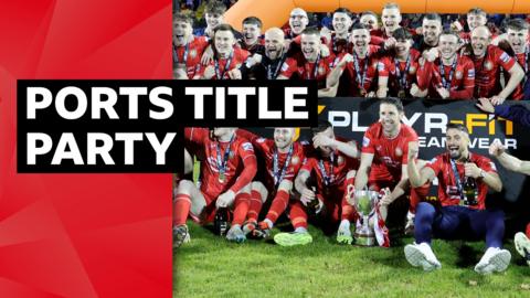 Portadown celebrate winning the NIFL Championship to earn promotion
