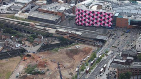 Aerial image of Moor St Station and the Bullring
