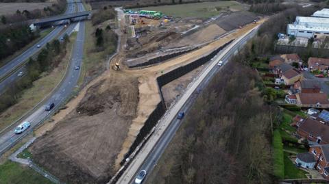 Aerial view of works on the A19