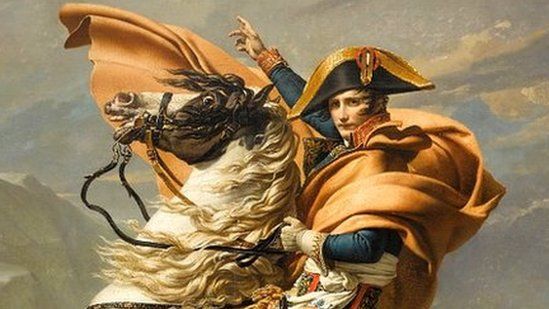 Bonaparte crossing the St Bernard Pass - a painting by Jacques-Louis David
