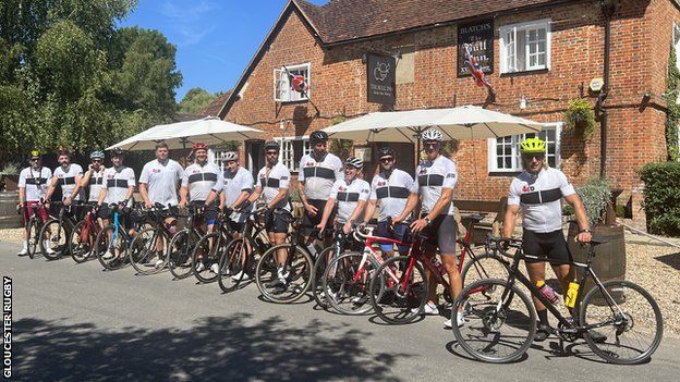 Ed Slater and team-mates at the start of day three of their charity ride